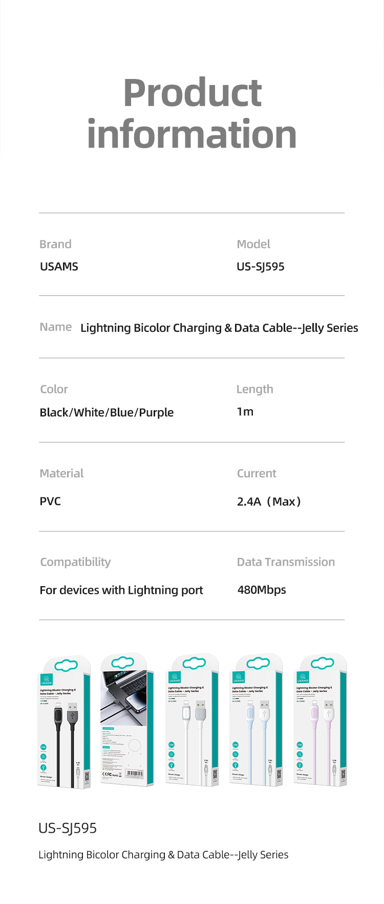 USB Cable Lightning 1M