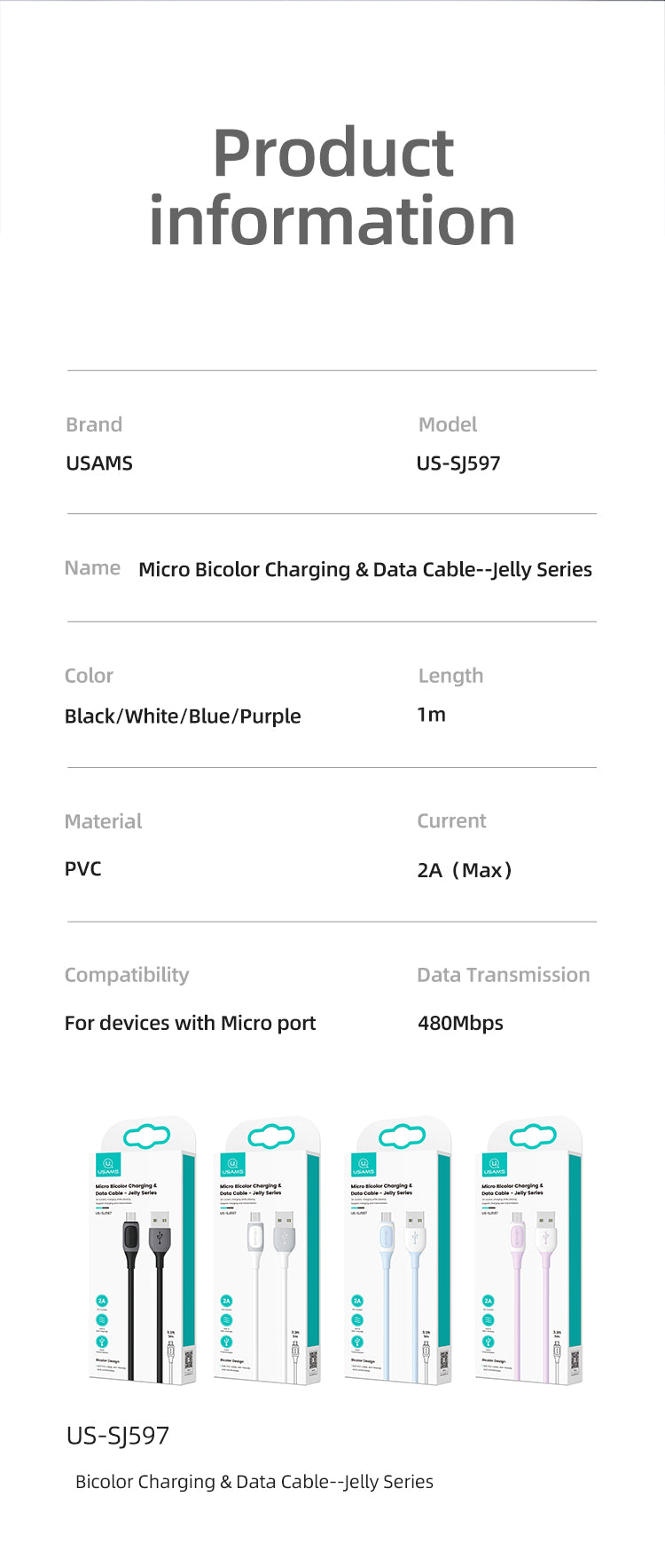 USB Cable Micro USB 1M